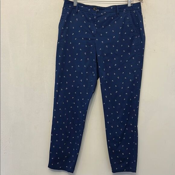 Talbots Navy blue with anchor design relaxed chino pants Size 10 EUC - Picture 1 of 7